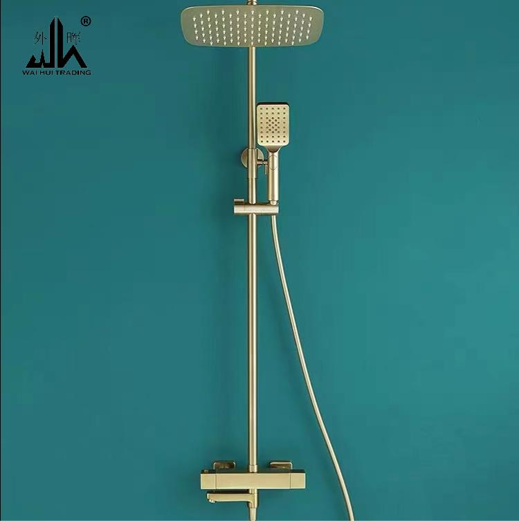 Luxury copper brushed gold thermostatic shower set wall-mounted.