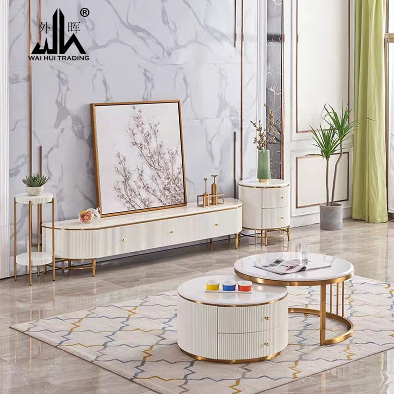 Marble stainless steel TV cabinet tea table combination is simple and fashionable