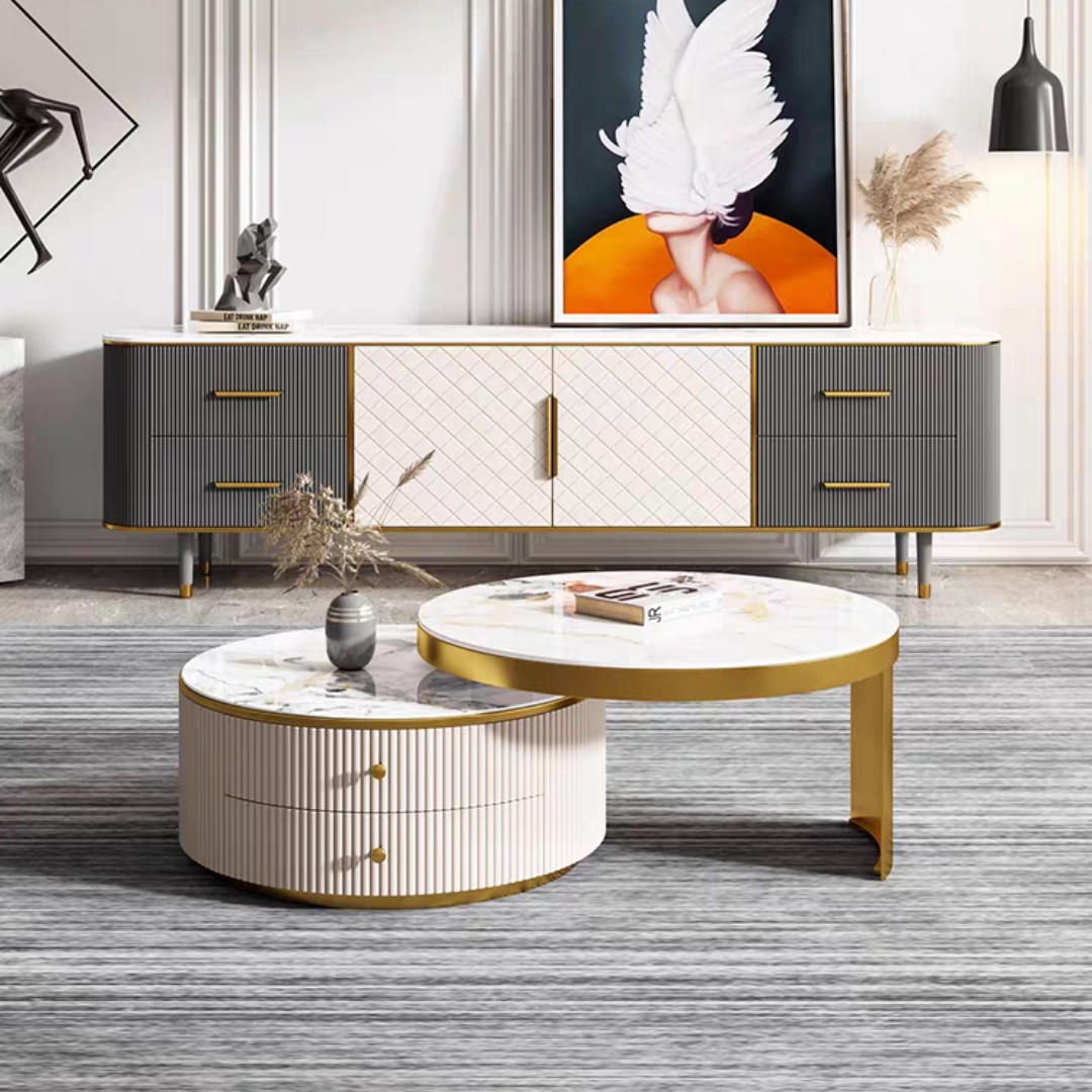 Modern simple rock plate revolving coffee table TV cabinet