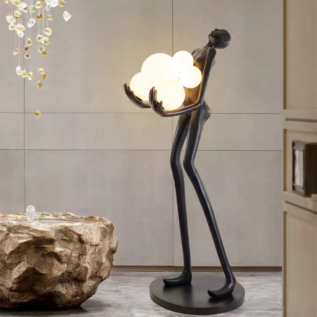 Humanoid Art Sculpture Holding Ball Floor Lamp