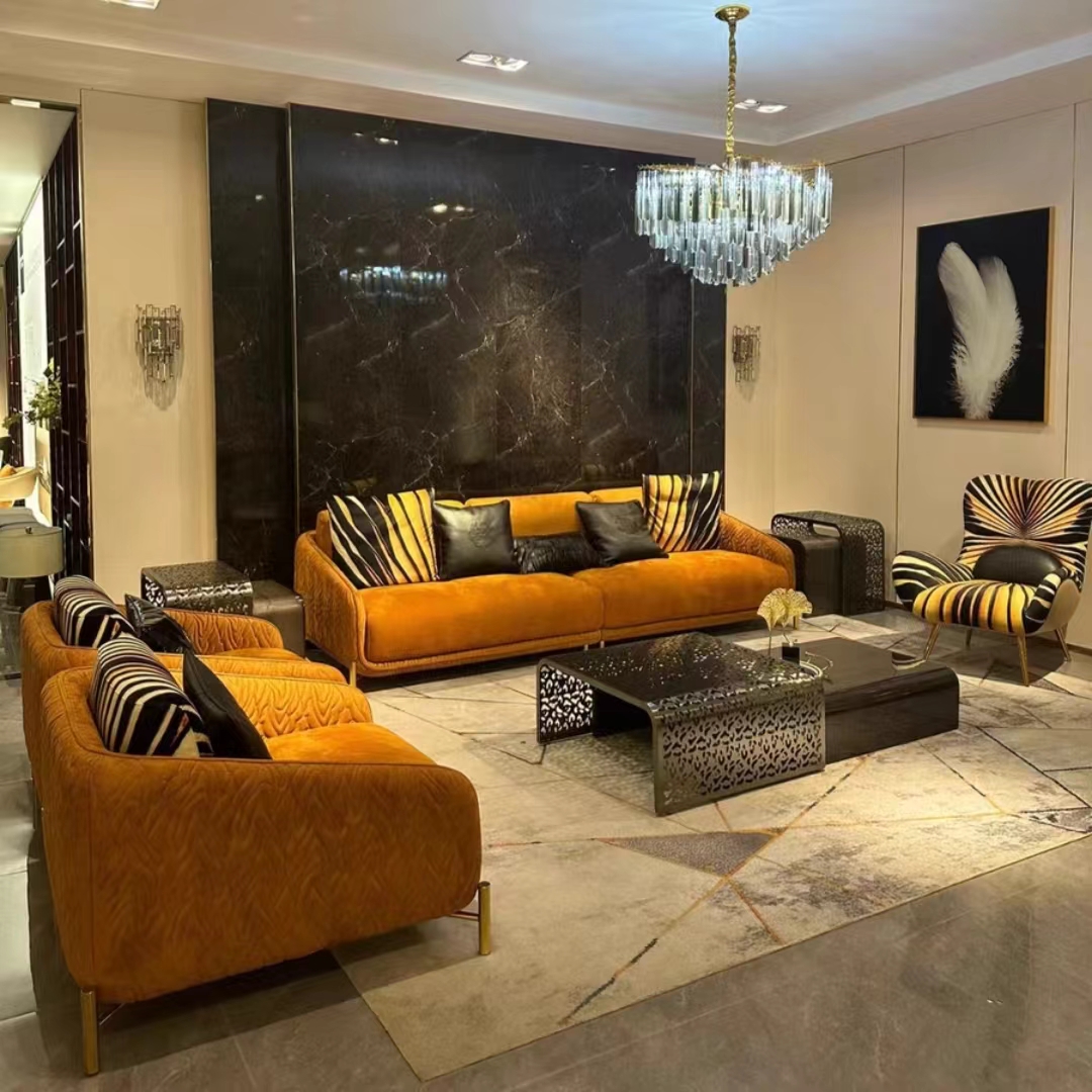 Italian light luxury postmodern leather sofa